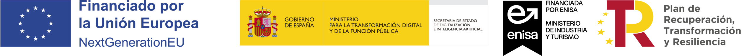 Financiado por la Unión Europea NextGenerationEU · Gobierno de España, Ministerio para la Transformación Digital y de la Función Pública · Financiada por Enisa, Ministerio de Industria y Turismo · Plan de Recuperación, Transformación y Resiliencia